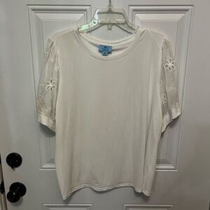 Cece White mixed media eyelet cutout sleeves XL NWOT